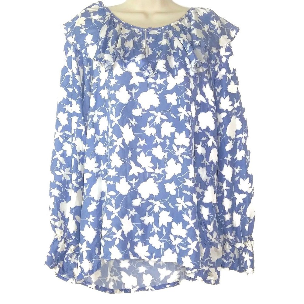 Victorian Ruffle Neck Blouse in French Blue